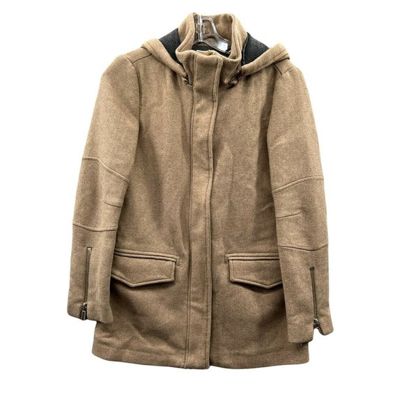 MNG Suit Jacket Coat Women's XS Removable Hood Wool Blend Brown Zipper S… - Picture 1 of 8